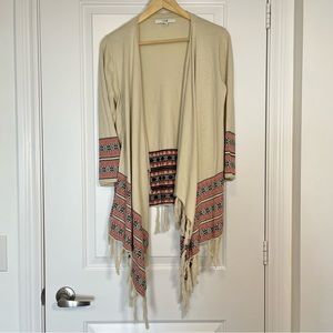 Forever 21 waterfall boho Aztec southwestern cotton cardigan with fringe, large